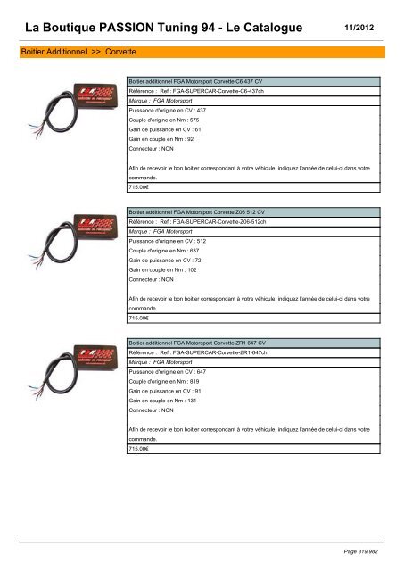 La Boutique PASSION Tuning 94 - Le Catalogue