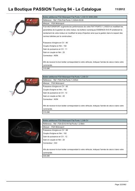 La Boutique PASSION Tuning 94 - Le Catalogue