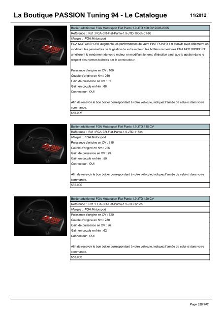 La Boutique PASSION Tuning 94 - Le Catalogue