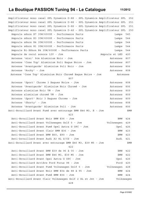 La Boutique PASSION Tuning 94 - Le Catalogue