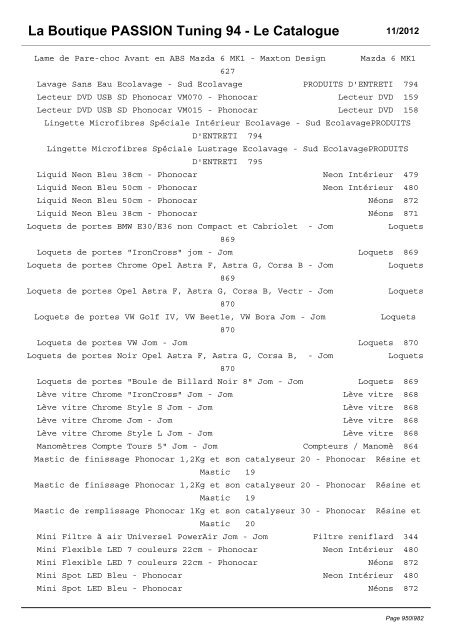 La Boutique PASSION Tuning 94 - Le Catalogue