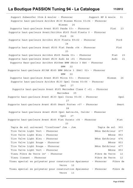 La Boutique PASSION Tuning 94 - Le Catalogue