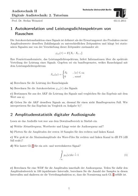 1 Autokorrelation und Leistungsdichtespektrum von Rauschen 2 ...