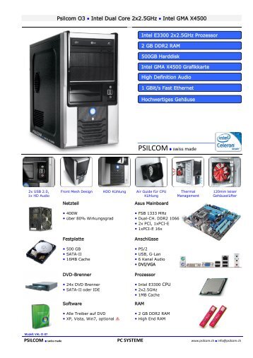 Psilcom O3 • Intel Dual Core 2x2.5GHz • Intel GMA X4500 PC ...