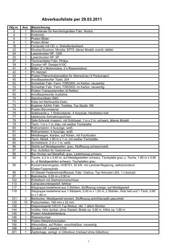 abverkaufsliste per 29.03.11 - ZehBra GmbH