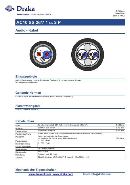 AC10 SS 26/7 1 u. 2 P - Draka Communications