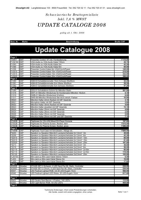 Update Catalogue 2008 - Showlight AG