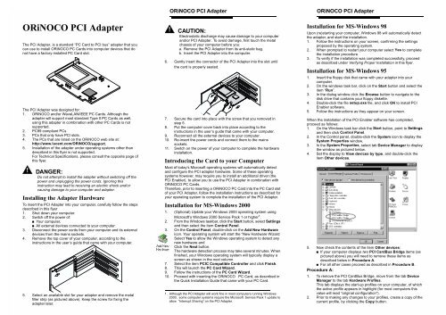 ORiNOCO PCI Adapter - MikroTik