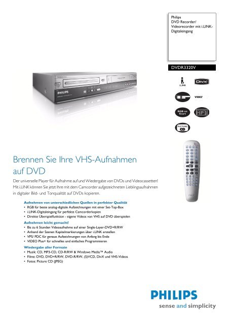 DVDR3320V/05 Philips DVD Recorder/Videorecorder mit i.LINK ...
