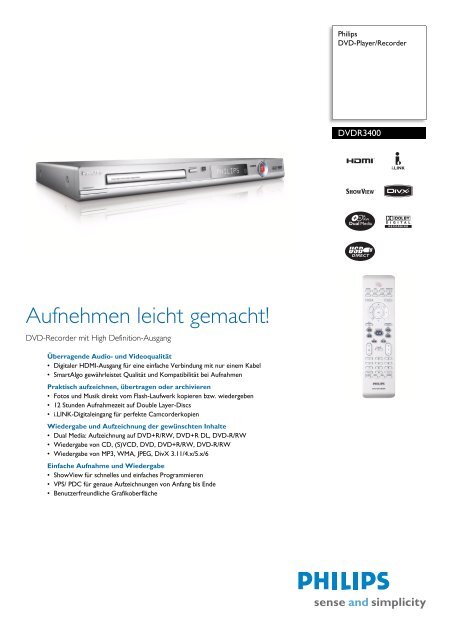 DVDR3400/31 Philips DVD-Player/Recorder