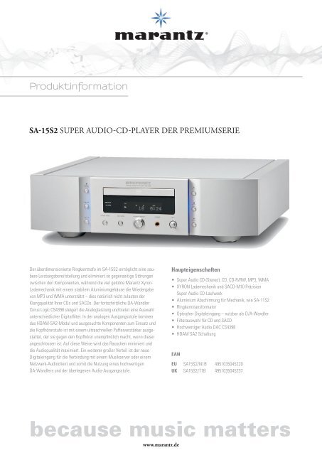 SA-15S2 Premium SACD Player_DE.indd - Marantz DE