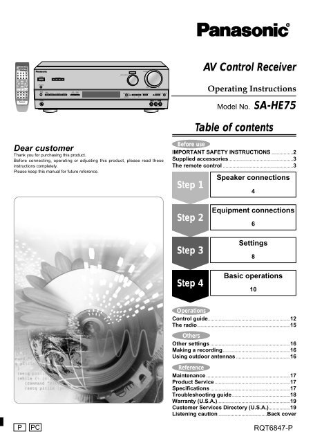 AV Control Receiver - Operating Manuals for Panasonic Products ...