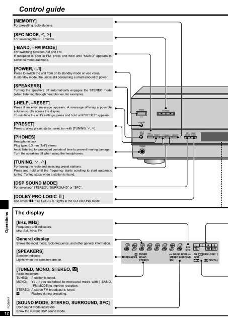 AV Control Receiver - Operating Manuals for Panasonic Products ...