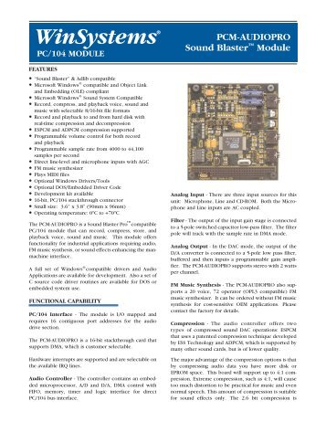 PCM-AUDIOPRO Datasheet - WinSystems