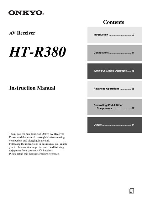 AV Receiver HT-R380 Instruction Manual - Onkyo