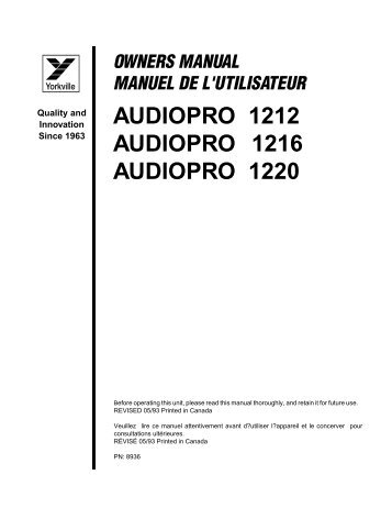 AUDIOPRO 1212 AUDIOPRO 1216 AUDIOPRO ... - Yorkville Sound