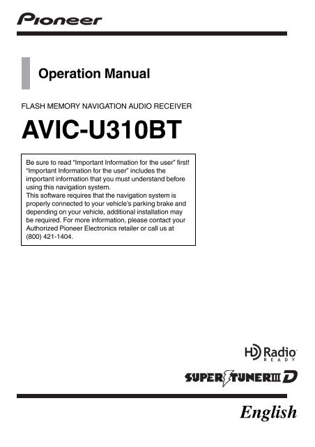 Download Pioneer AVIC U310BT Operation Manual