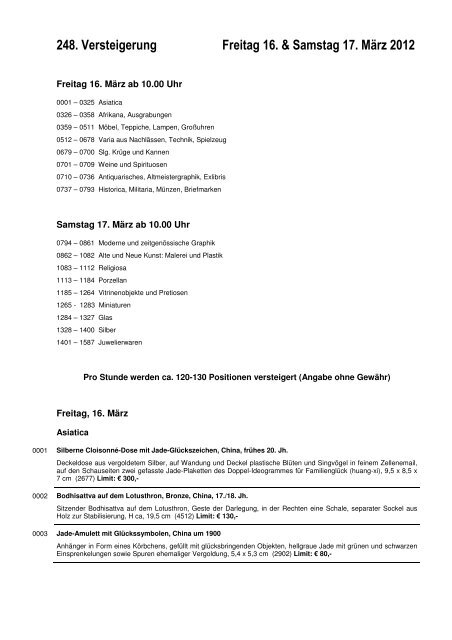 248. Versteigerung Samstag 17. März 2012 - Auktionen in