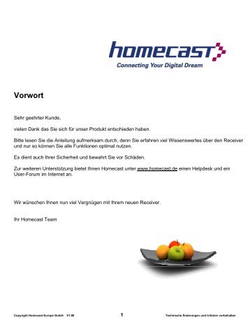 5. Receiver in Betrieb nehmen und einrichten - Homecast