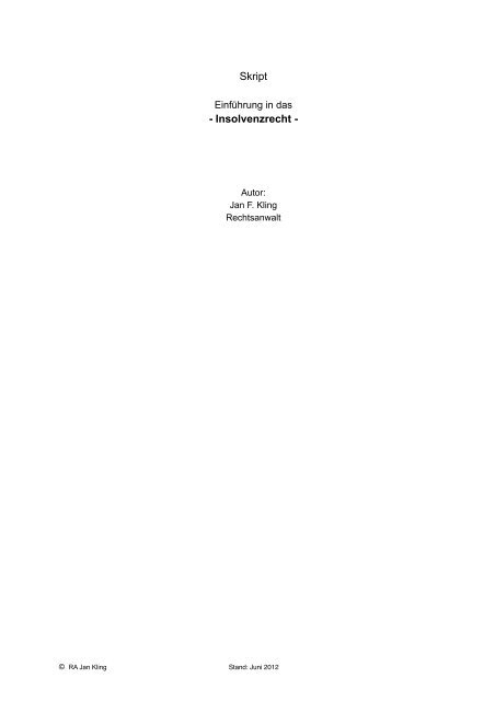 Überblick Insolvenzrecht Insolvenzordnung / InsO (PDF)