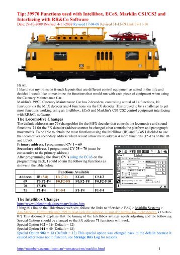 39970 Functions used with Intellibox, ECoS, Marklin CS1/CS2 and ...