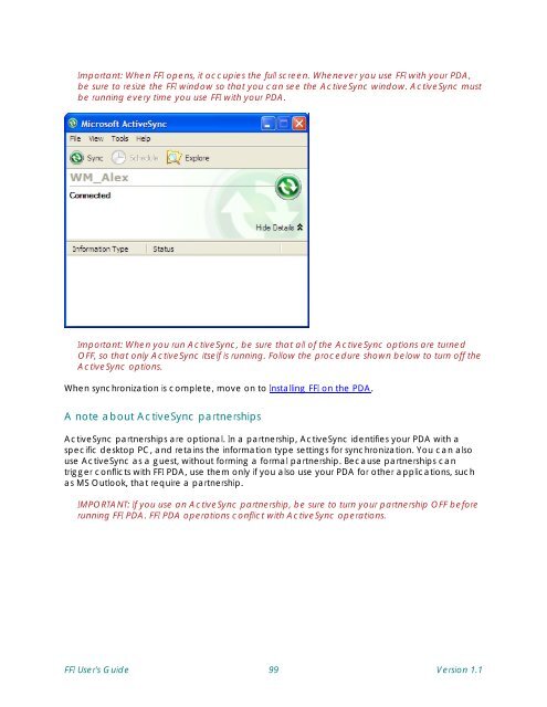 Setting up a new PDA - Frames