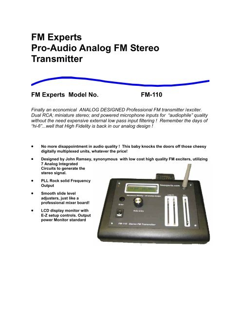 FM Experts Pro-Audio Analog FM Stereo Transmitter - FMexperts.com