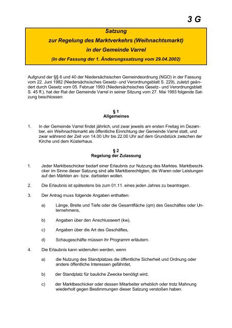 Satzung zur Regelung des Marktverkehrs (Weihnachtsmarkt)