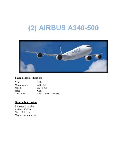 Airbus A340 500 Spec Sheet Aircraft24 Com