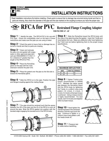 ROMAC RFCA-PVC 14-24 Installation Instructions