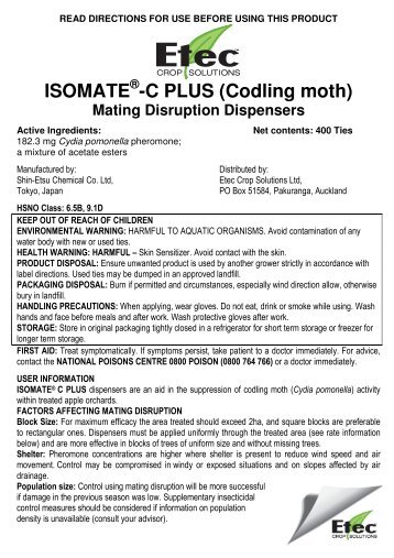 ISOMATE -C PLUS (Codling moth) - Elliott Chemicals Ltd