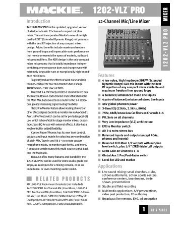 1202-VLZ PRO 12-Channel Mic/Line Mixer Spec Sheet - Mackie