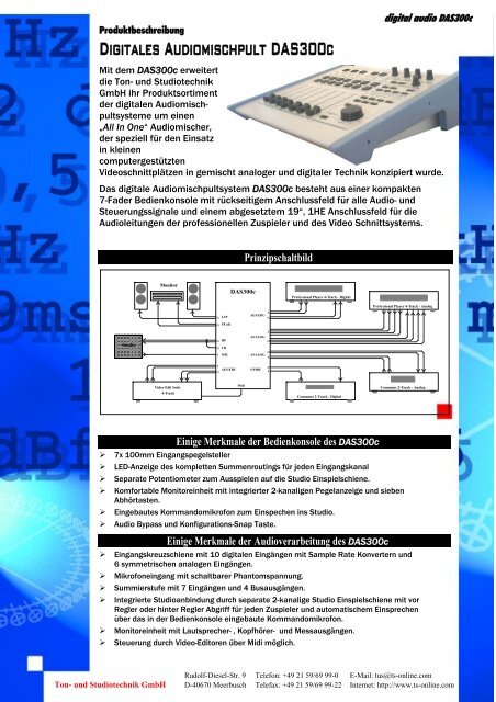 Digitales Audiomischpult DAS300c - T&S Ton- und Studiotechnik ...