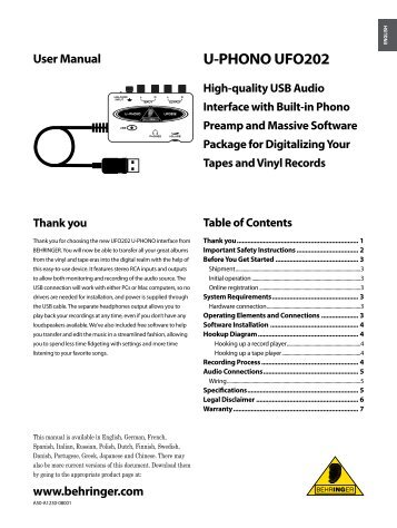 User Manual U-PHONO UFO202 High-quality USB Audio Interface ...