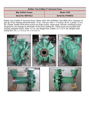 Buffalo "Can-O-Matic II" Ammonia Pump Mfg: Buffalo Pumps Model ...