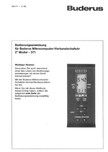 Buderus Modul Zeitschaltuhr 071 - Stadtwerke Ettlingen GmbH