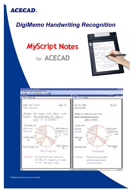 DigiMemo Handwriting Recognition MyScript Notes for ACECAD