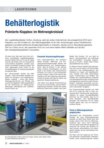 Behälterlogistik Prämierte Klappbox im Mehrwegkreislauf