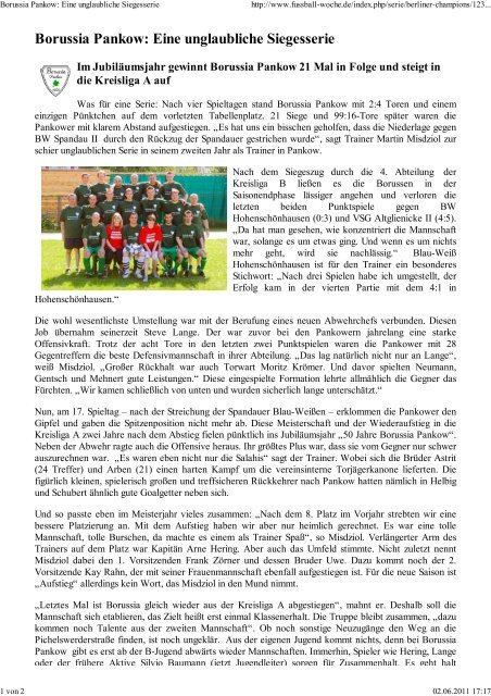 Borussia Pankow Eine Unglaubliche Siegesserie