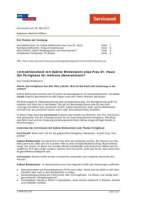 Pdf Zur Sendung Vom 30 Mai 2012 Wdr De
