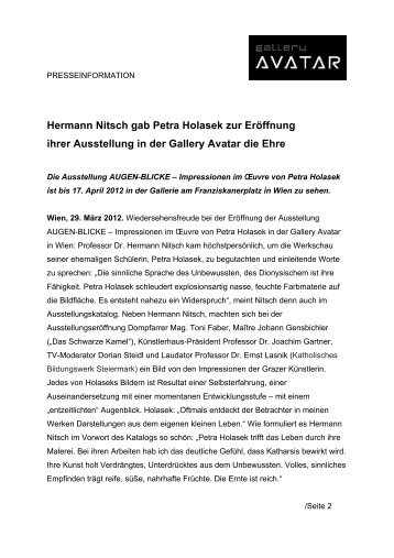 Hermann Nitsch gab Petra Holasek zur Eröffnung ihrer Ausstellung ...