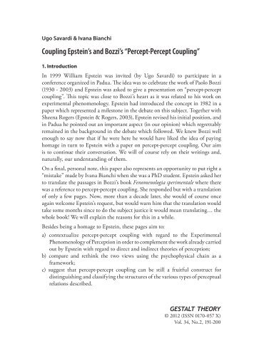 Coupling Epstein's and Bozzi's “Percept-Percept ... - Gestalt Theory