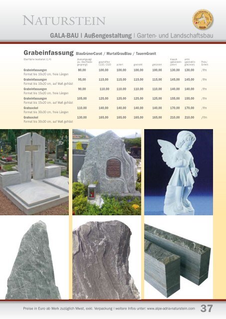 Natursteinpreisliste, ab 2012 - Kogler Natursteinwerk