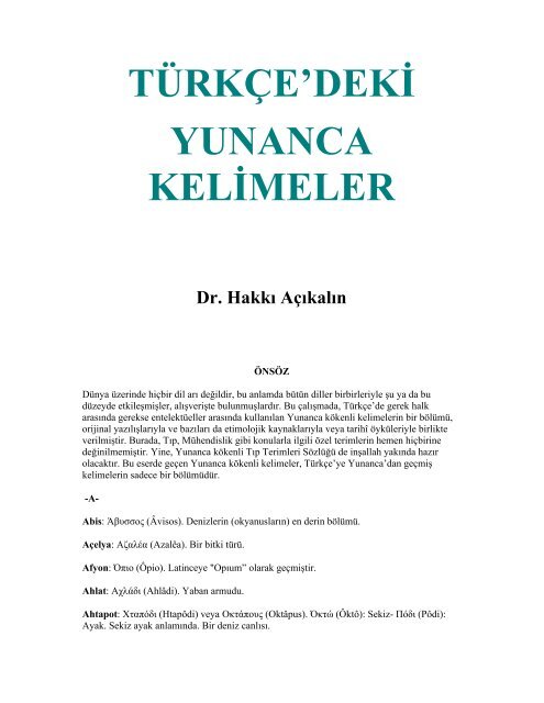 TÜRKÇE'DEKø YUNANCA KELøMELER 'U +DNNÕ ... - Turuz.info