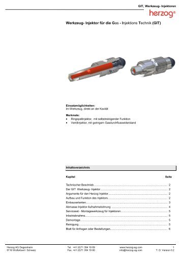 Werkzeug- Injektor für die Gas - Injektions Technik (GIT)