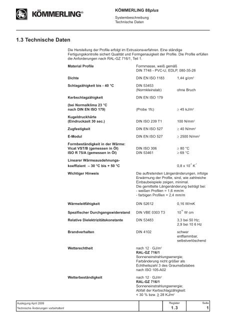 1.1 Systemmerkmale KÖMMERLING 88plus