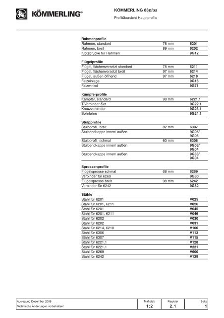 1.1 Systemmerkmale KÖMMERLING 88plus