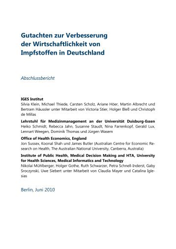 Gutachten zur Verbesserung der Wirtschaftlichkeit von Impfstoffen in ...