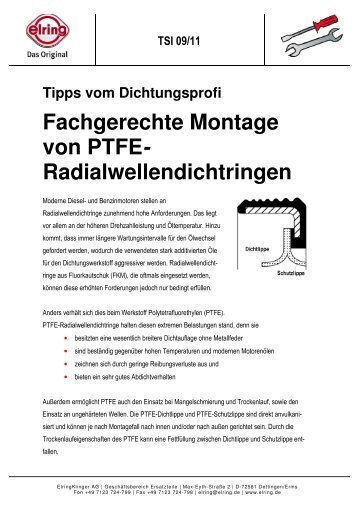 Fachgerechte Montage von PTFE- Radialwellendichtringen - Elring