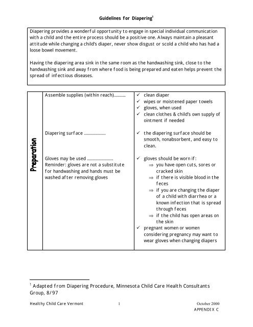 Diapering Procedure Chart